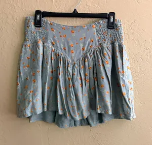 Urban Outfitters Light Blue Mini Skort with Orange Floral Print thumbnail 1