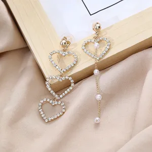 Women's Pearl Love Heart Dangle Drop Earrings thumbnail 3