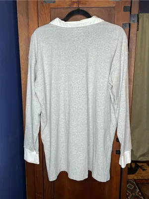 Aerie Womens Oversized Rugby Polo Shirt Medium Gray White Preppy Coastal Lounge thumbnail 3