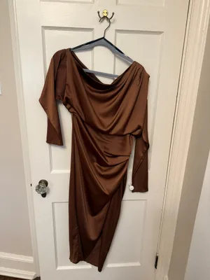 ASOS Dress Midi Brown Satin  thumbnail 2