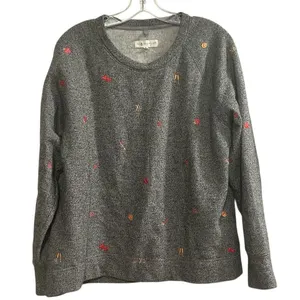 Lou & Grey Women's Gray Heart‎ Emoji Fleeceback Crew Neck Sweatshirt Size L thumbnail 1