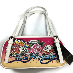 Ed Hardy Satchel Bag Butterfly & Skull White Backround NEW! Retail $80 thumbnail 1