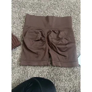 Brown Ribbed Biker Shorts High Rise Stretch Size Small thumbnail 2