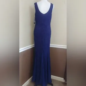 Sangria Navy Blue Lace Mermaid Godet Hem Maxi Dress Formal Gown by thumbnail 7