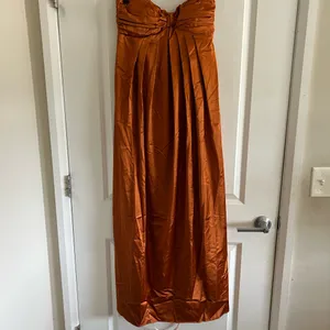Lulu's Strapless Satin Maxi Dress in Burnt Orange thumbnail 3