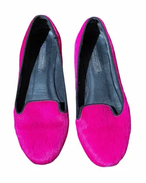 Size 6.5 Zara Woman Hot Pink Calf Hair Loafer Flats thumbnail 1