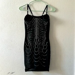 12th Tribe Rhinestone mesh black mini dress, Size M, NWT thumbnail 3