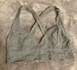 Aerie Floral Lace Crossback Bralette Gray Scalloped V-Neck Lined Intimates Small thumbnail 1