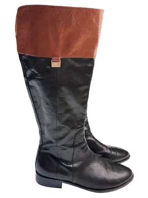 COLE HAAN Womens Knee High Fashion‎ Boots Black Brown Leather Riding Size 6.5M thumbnail 1