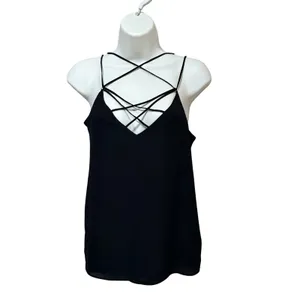 Express Womens Black Strappy Lattice V-Neck Chiffon‎ Cami Tank Top XS NWT thumbnail 2