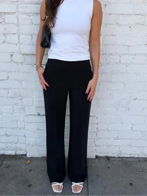 H&M Black wide leg high rise slack pants sz 4 #preppy #business #timeless thumbnail 3