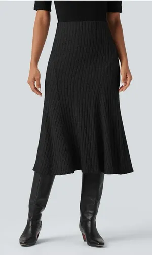 Halara Ribbed Knit Midi Skirt in Black thumbnail 1