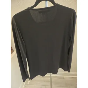 DKNY Faux Leather Suede Patchwork Top Black Mixed Media Long Sleeve Women Size M thumbnail 4
