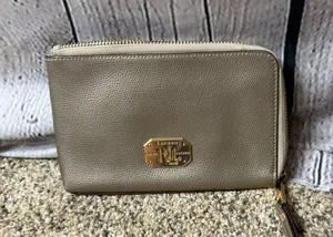 Lauren Ralph Lauren taupe metallic wristlet thumbnail 1