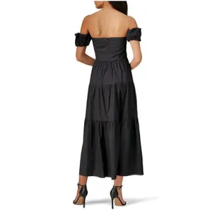 Staud Elio Dress Off The Shoulder Tiered Midi Faded Black Cotton WOMENS 6 thumbnail 5