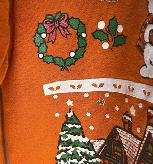 Jerzees Sweater All Over Graphic Print Vintage Ugly Christmas Sweatshirt Glitter thumbnail 5