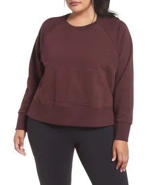 Nike Dri-Fit Embossed Logo Sweatshirt XL Burgundy Crewneck Raglan Athleisure‎ thumbnail 1