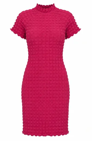 Planet Gold Y2K Pink Barbiecore Dopamine Retro Popcorn Mini Dress Mock Neck XL Stretch thumbnail 1