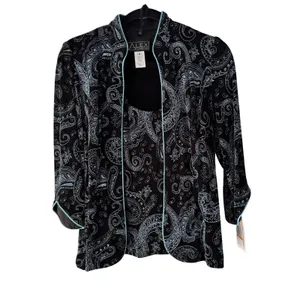 Alex Evenings Womens 2 Piece Twin‎ Set Jacket Tank Paisley Blue Black Small NWT thumbnail 6