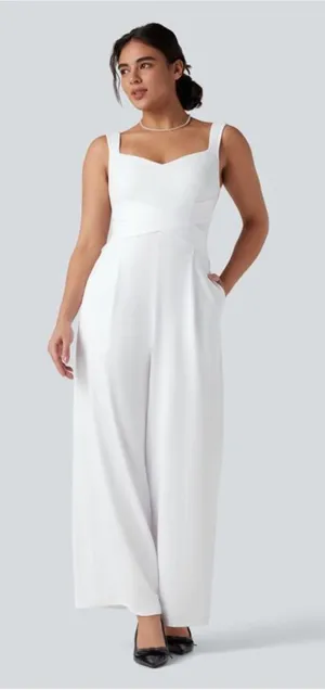 HALARA White Sweetheart Neckline Wide-Leg Jumpsuit thumbnail 1