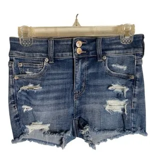 NEW American Eagle Outfitters Blue Distressed Ripped Jean Shorts Size 0 thumbnail 1