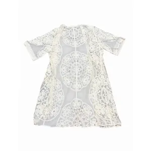 Kimono Duster‎ Womens Small Ivory Sheer Lace Embroidered Open Front Boho Fairy thumbnail 3