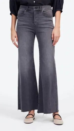 Madewell Flared Wide-Leg Jeans Size 31P‎ Gray Raw Hem High Rise Stretch Denim thumbnail 1