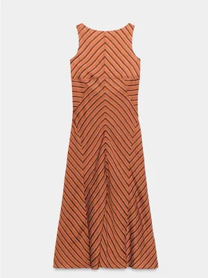 ZARA Sleeveless Striped Midi Dress thumbnail 6