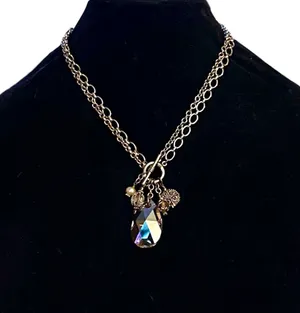 Rhonda Rox double chain crystal teardrop and charms toggle necklace thumbnail 1