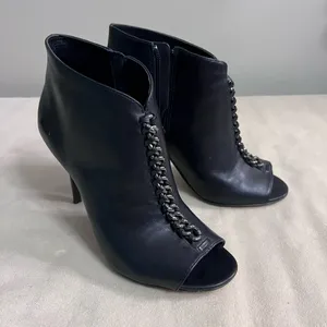 🖤✨ COACH New York Black Leather Chain Peep Toe Booties Heels 8B ✨🖤 thumbnail 1