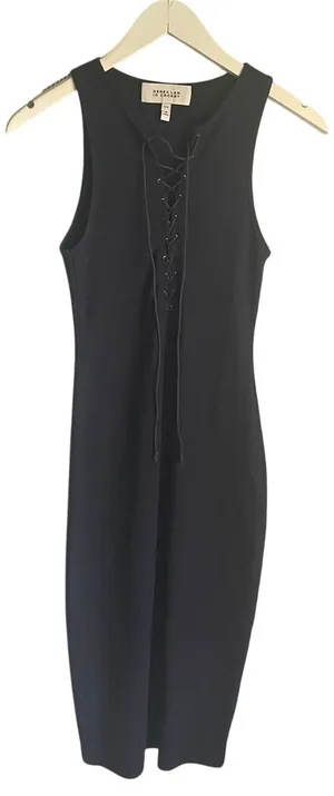 Derek Lam 10 Crosby Ribbed Tank Dress Black Laceup Witchy Midi Y2K XS Bodycon thumbnail 1