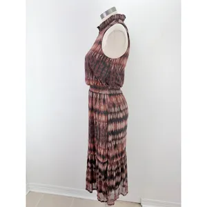Evereve Brown Rust Ikat Print Smocked Tiered Midi Dress Pockets Small thumbnail 8