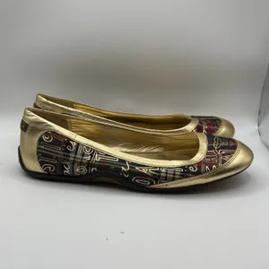 COACH Ballet Flats Gold Tartan Plaid True Graffiti Logo Shoes US 7.5 B Slip On thumbnail 4