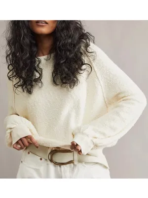 Free People Boucle Found My Friend ivory cream cotton oversized sweater size S thumbnail 8