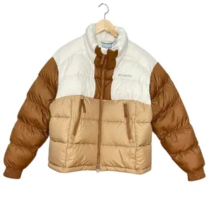 Columbia Pike Lake II Cropped Insulated Jacket Omni-Heat Puffer Coat Brown White thumbnail 5