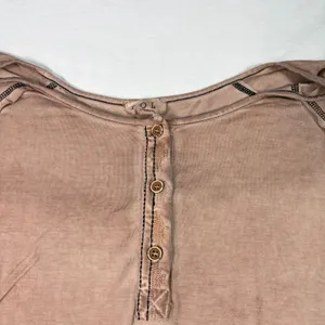 POL womens light brown scoop neck oversized henley top. Size M. boho, comfort thumbnail 5