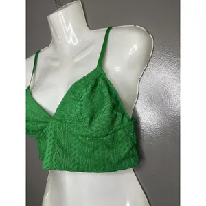 Aerie Bralette Bra Womens Large Green Lace Wireless Unlined Longline Stretch thumbnail 3