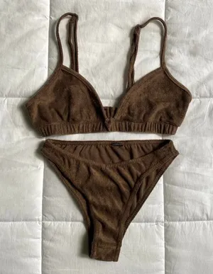 PrettyLittleThing Brown Terrycloth Bikini size 2/4 thumbnail 1