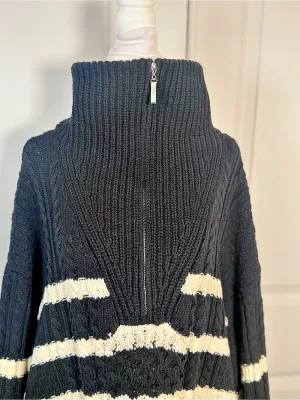 La Ligne x Target Sweater 4X Navy White Cable Knit Quarter Zip Plus Size Coastal thumbnail 7