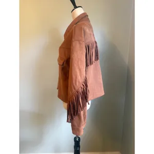 Brown Faux Suede Fringe Western Shacket Brown boho retro y2k Jacket Medium bohem thumbnail 4