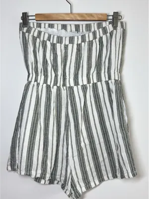 Urban Outfitters Strapless Linen Blend Striped Romper Pockets Size M thumbnail 7