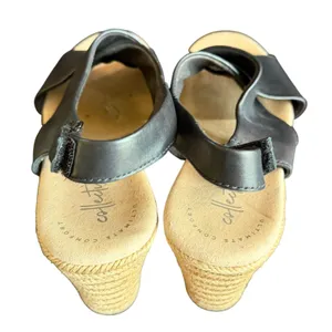 Clarks Lafley Alaine Wedge Sandals Womens 9.5 Black Leather‎ Comfort Espadrille thumbnail 10