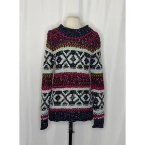 FREE PEOPLE Silver Reed Chunky Knit Fairisle Fair Isle Sweater Wool Linen Small thumbnail 11