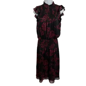 WHITE HOUSE BLACK MARKET Dress Black‎ Red Floral Ruffle Sleeve Smocked EUC XS thumbnail 2