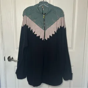 Free People Isla Pullover Oversized Sweatshirt Sz XL Quarter Zip Lace thumbnail 12