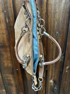 Y2K Coach Madison Kristin Satchel Tan Python Embossed Leather Silver Chain thumbnail 4