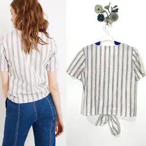 Madewell Agency Button Front Top in Sarasota Stripe Ivory Size Medium Tie Hem thumbnail 4