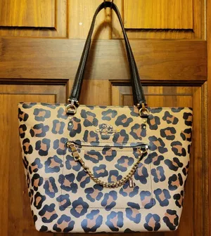 PRICE DROP Coach Town Car Ocelot Leopard Print Tote Leather Tan, Brown & Black thumbnail 1
