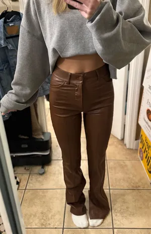 ZARA Brown Faux Leather Pants thumbnail 1