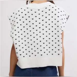 Free People Easy Street Heart Pattern V Neck Cropped Knit Sweater Vest White M thumbnail 3